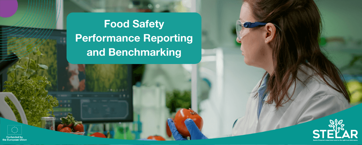 Descriptive picture showing woman working in lab with food. It alludes to the topic of the blog, which is food safety reporting and benchmarking.