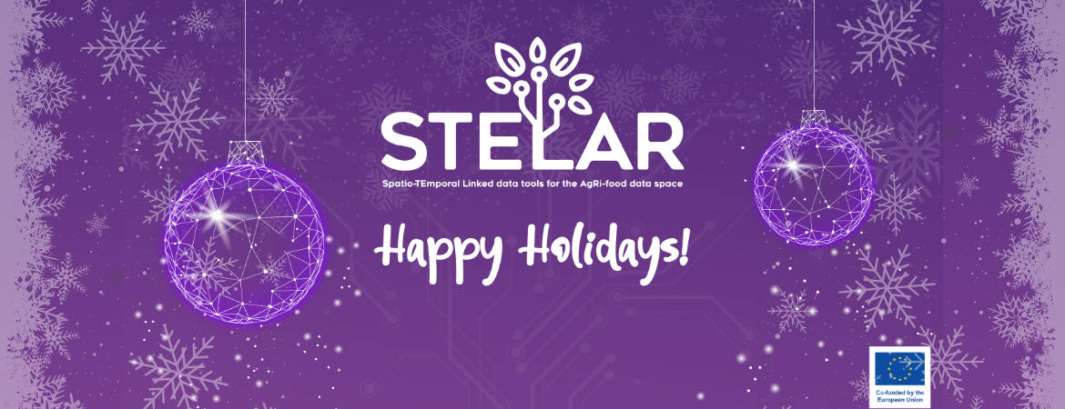 Visual showing holiday winter elements with "Happy Holidays" and the STELAR logo