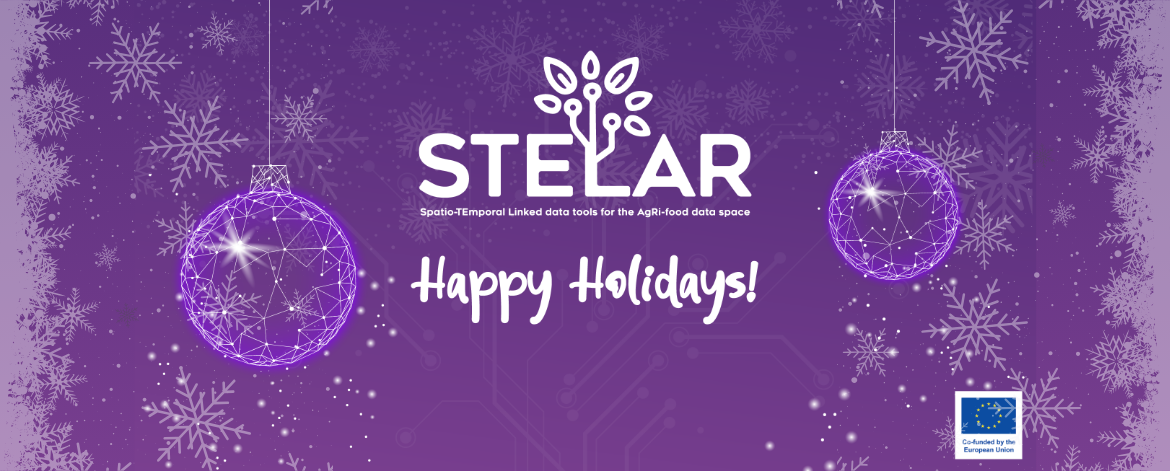 Visual showing holiday winter elements with "Happy Holidays" and the STELAR logo