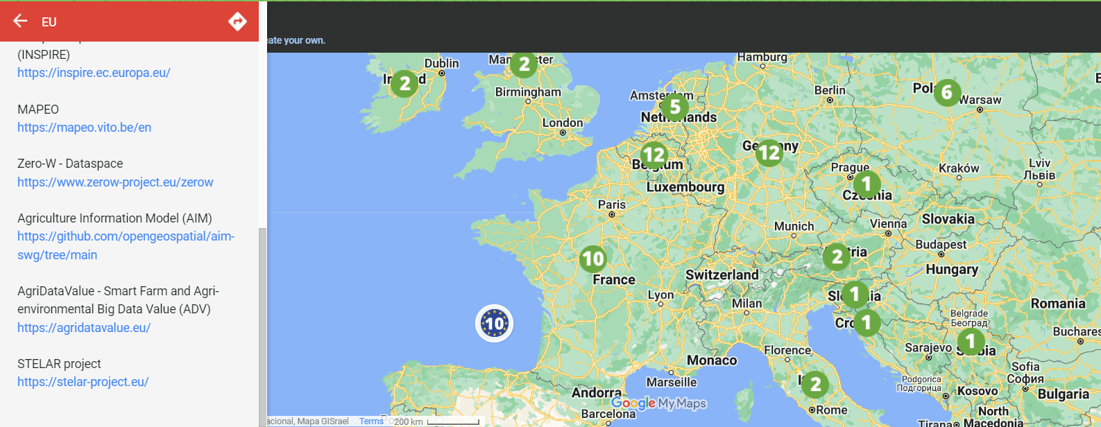 Screenshot of the Data Sharing Initiatives map containing STELAR and its web address